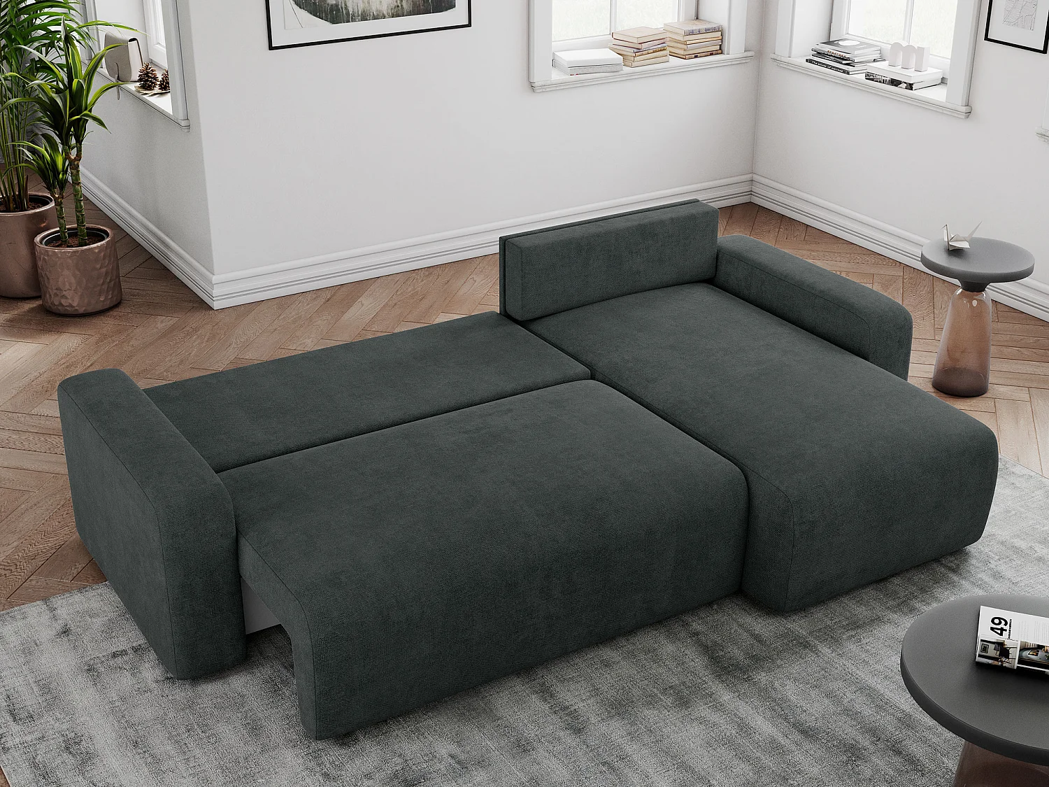 Ecksofa ARGOS - mit Schlaffunktion, Sofa mit armlehnen, Bettkasten, 3-Sitzer Sofa - Dunkelgrau Stukture
