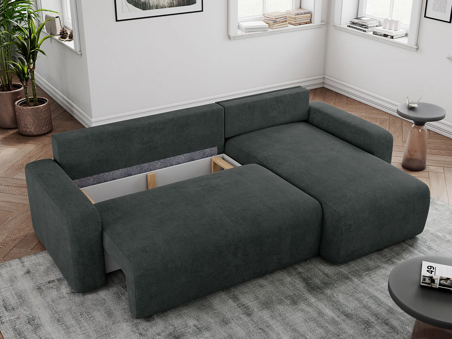 Ecksofa ARGOS - mit Schlaffunktion, Sofa mit armlehnen, Bettkasten, 3-Sitzer Sofa - Dunkelgrau Stukture