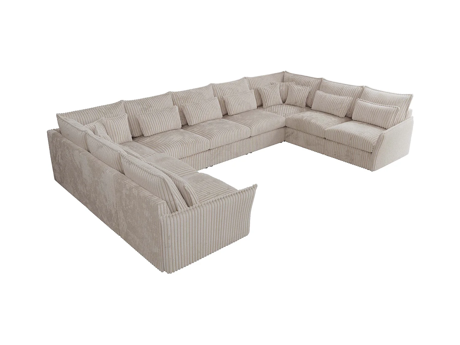 Ecksofa VERSO U9M - XXL Wohnlandschaft Ecke, modulare, Armlehnen und lose Kissen - Beige Cord