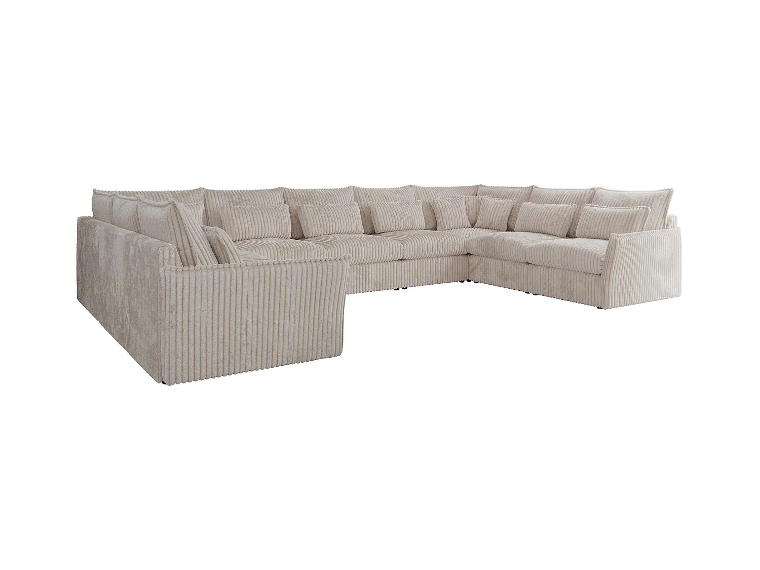 Ecksofa VERSO U9M - XXL Wohnlandschaft Ecke, modulare, Armlehnen und lose Kissen - Beige Cord
