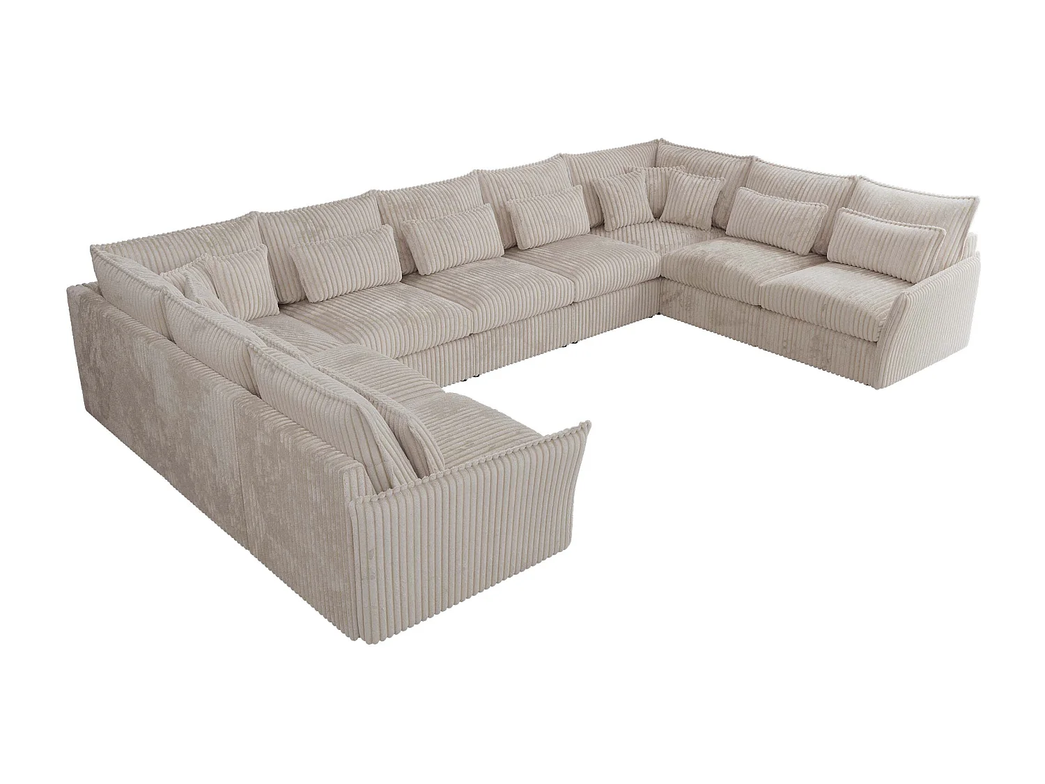 Ecksofa VERSO U9M - XXL Wohnlandschaft Ecke, modulare, Armlehnen und lose Kissen - Beige Cord