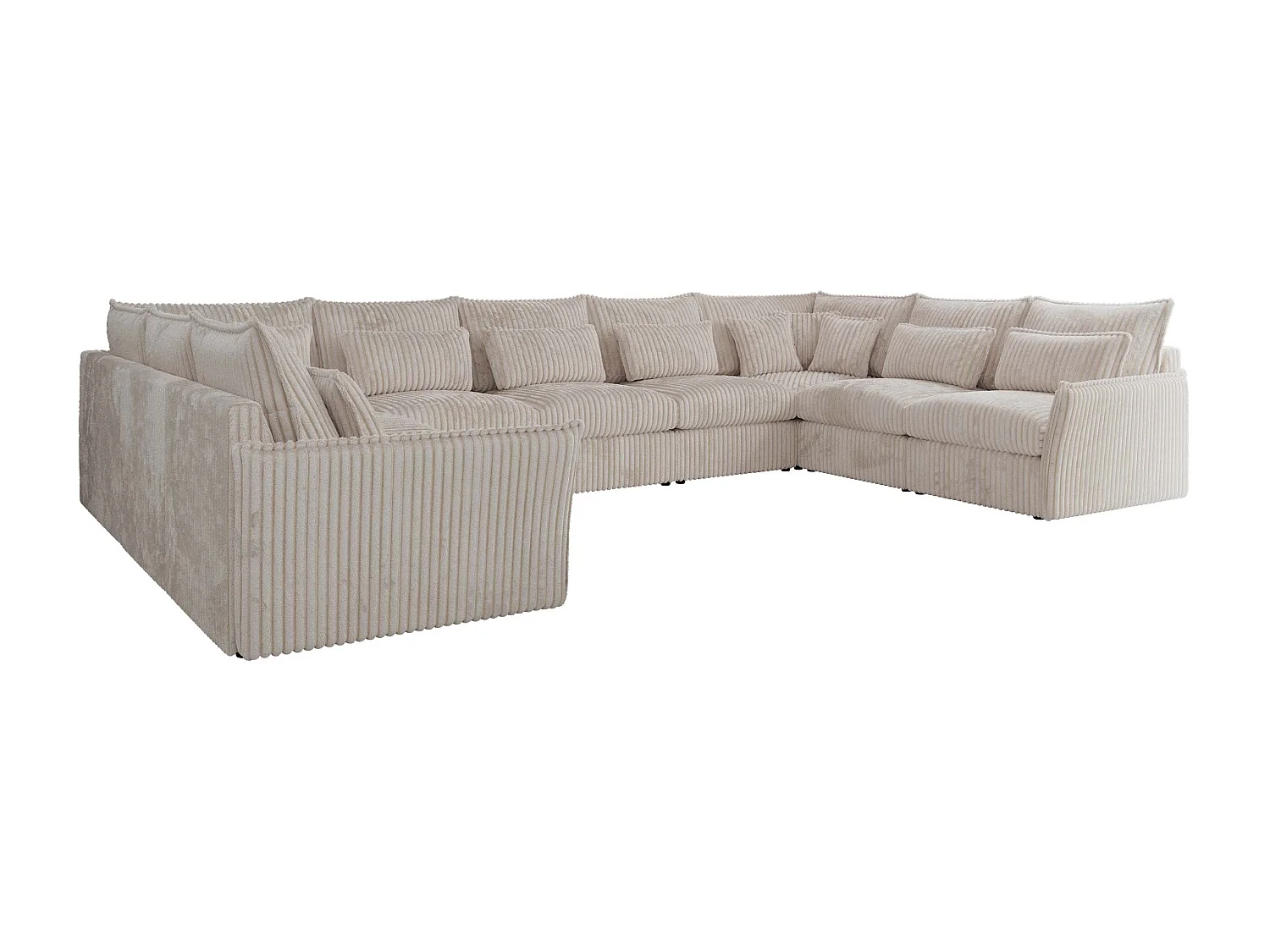 Ecksofa VERSO U9M - XXL Wohnlandschaft Ecke, modulare, Armlehnen und lose Kissen - Beige Cord