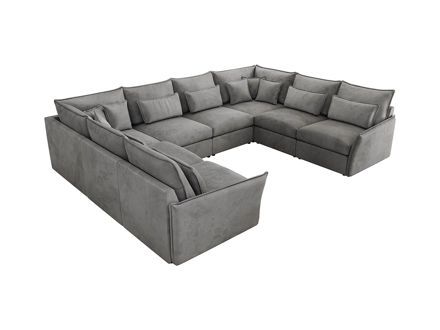 Ecksofa VERSO U8M - modulare U-förmige Ecke mit Armlehnen, Wohnlandschaft, Ecksofa XXL, lose Kissen - Hellgrau Velvet