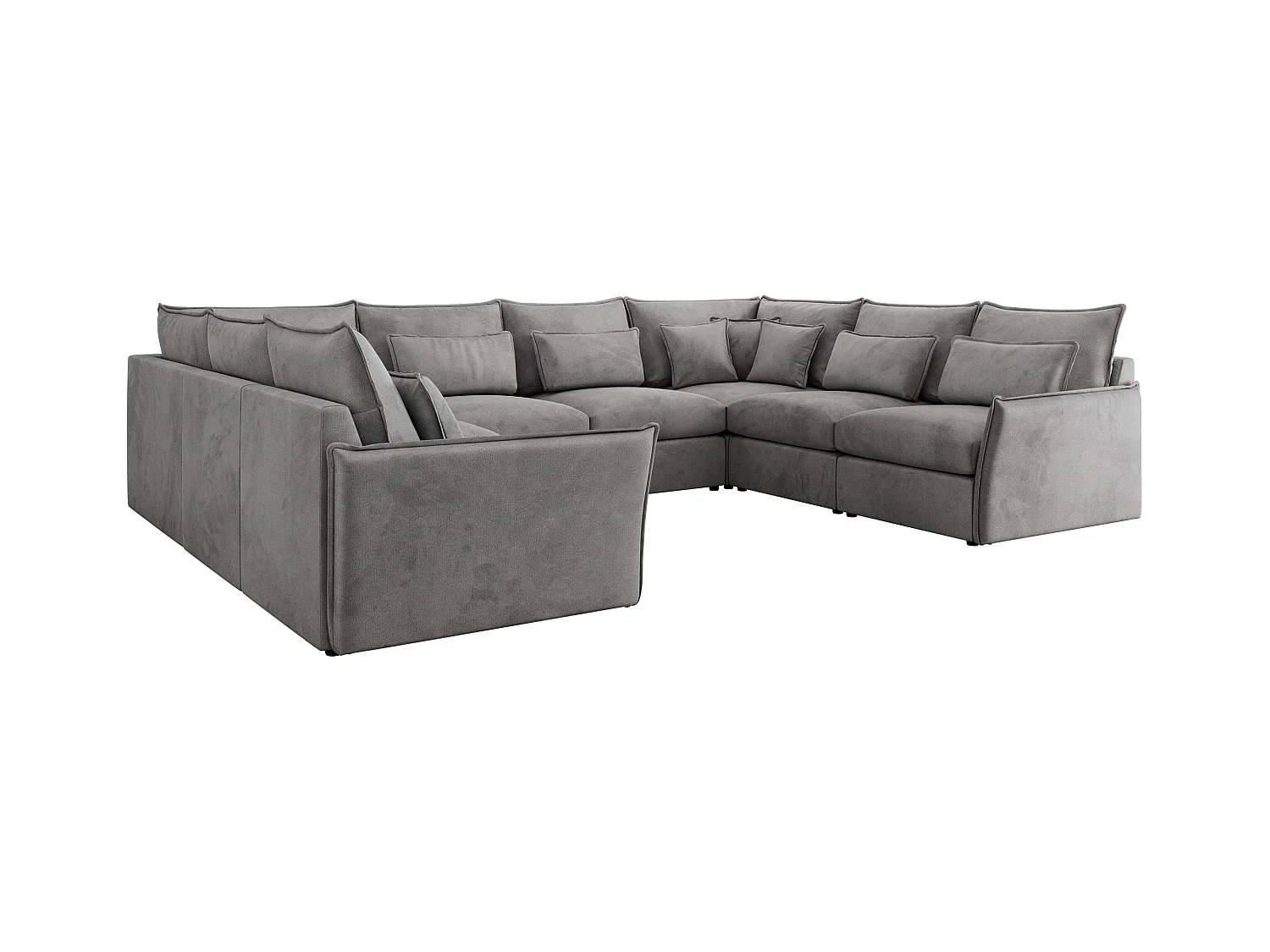 Ecksofa VERSO U8M - modulare U-förmige Ecke mit Armlehnen, Wohnlandschaft, Ecksofa XXL, lose Kissen - Hellgrau Velvet