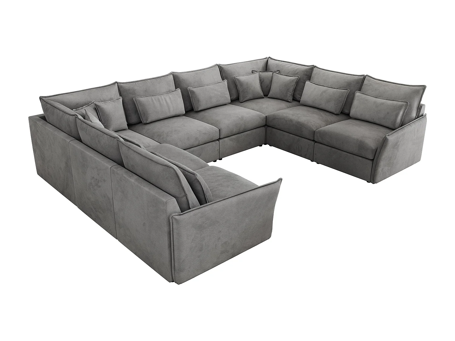 Ecksofa VERSO U8M - modulare U-förmige Ecke mit Armlehnen, Wohnlandschaft, Ecksofa XXL, lose Kissen - Hellgrau Velvet