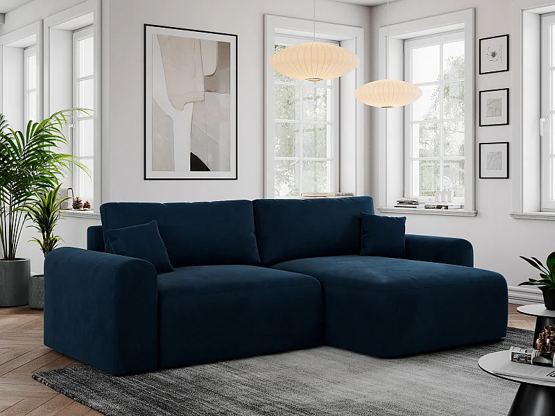 Ecksofa NELSON - Schlafcouch mit Armlehnen und Bettkasten, universelles L-förmige Ecksofa - Dunkelblau Velvet