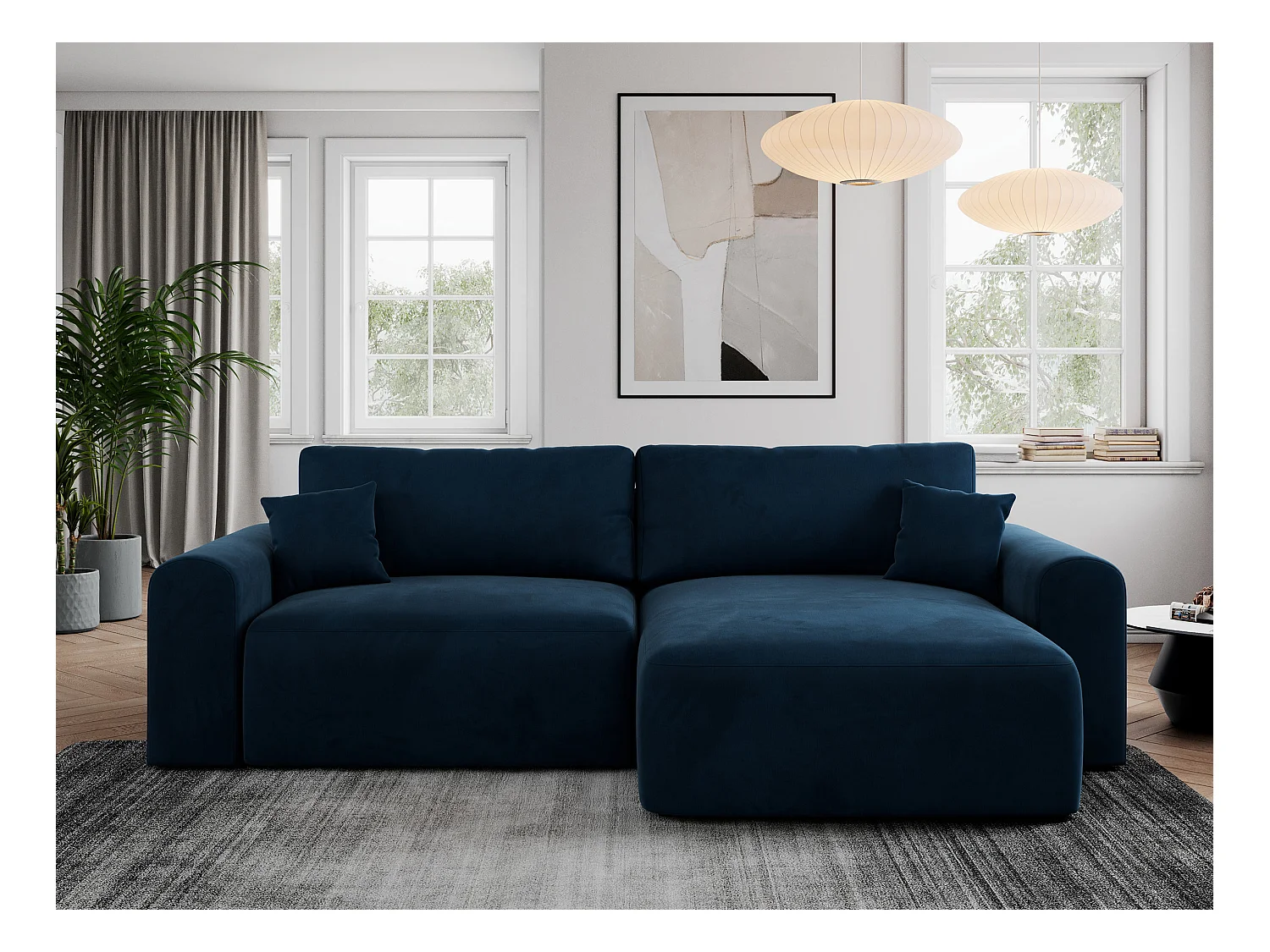 Ecksofa NELSON - Schlafcouch mit Armlehnen und Bettkasten, universelles L-förmige Ecksofa - Dunkelblau Velvet