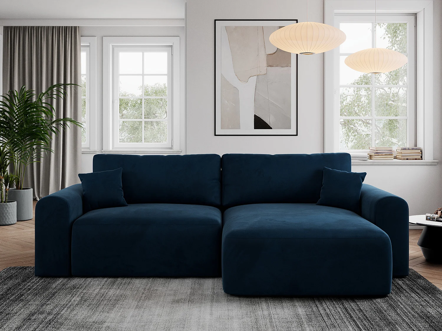 Ecksofa NELSON - Schlafcouch mit Armlehnen und Bettkasten, universelles L-förmige Ecksofa - Dunkelblau Velvet
