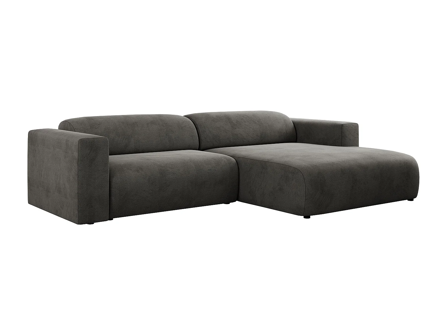 Ecksofa PASADENA - mit Armlehnen, Wohnlandschaft, freistehendes Sofa, große Ecke - Dunkelgrau Velvet - Ecke Rechts