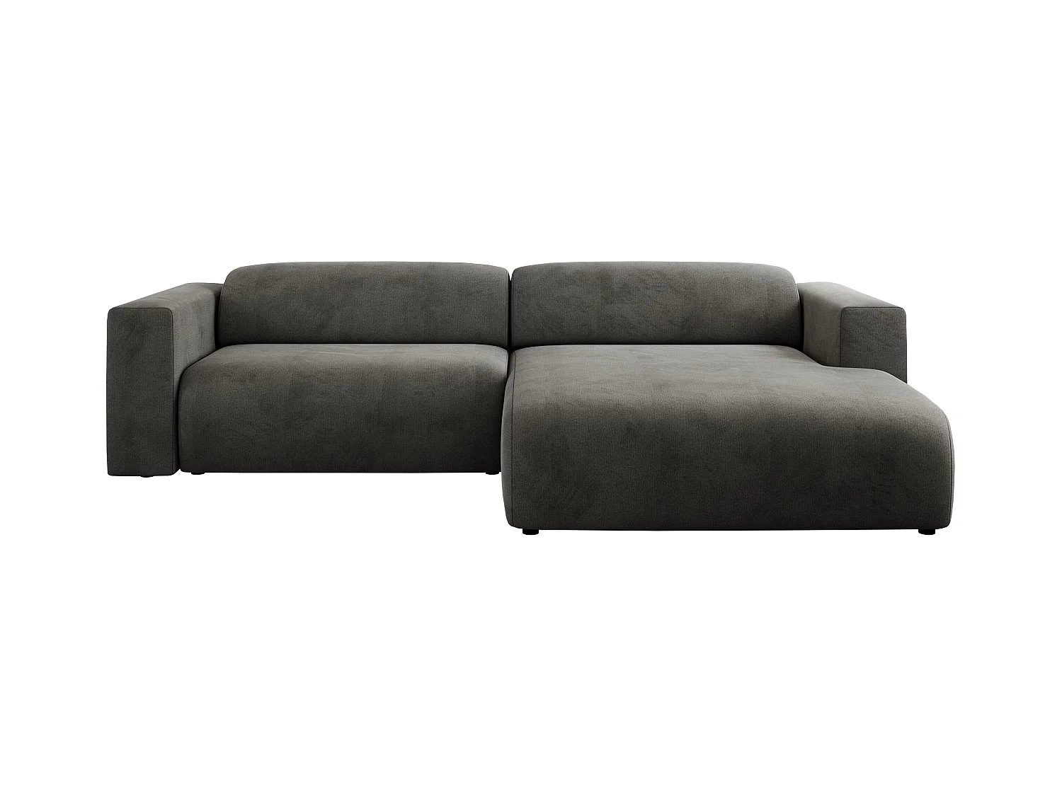 Ecksofa PASADENA - mit Armlehnen, Wohnlandschaft, freistehendes Sofa, große Ecke - Dunkelgrau Velvet - Ecke Rechts
