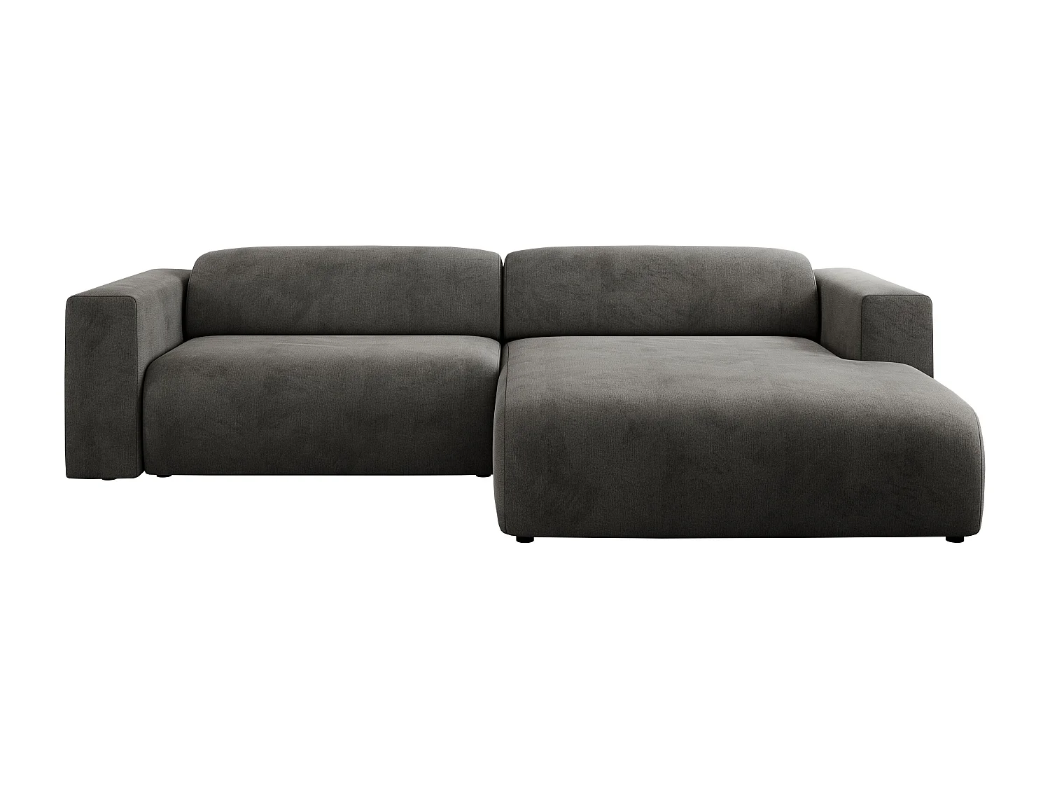 Ecksofa PASADENA - mit Armlehnen, Wohnlandschaft, freistehendes Sofa, große Ecke - Dunkelgrau Velvet - Ecke Rechts