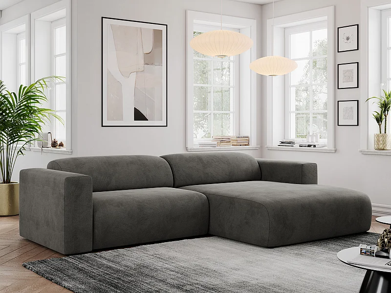 Ecksofa PASADENA - mit Armlehnen, Wohnlandschaft, freistehendes Sofa, große Ecke - Dunkelgrau Velvet - Ecke Rechts