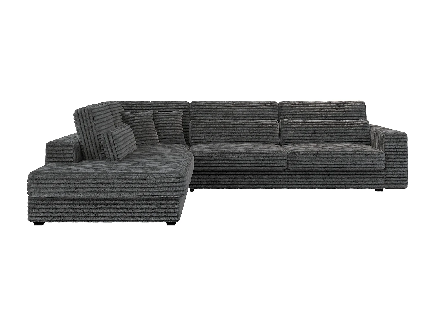 Ecksofa SAVONA - mit Armlehnen, lose Kissen, große L-förmige Ecke, Wohnlandschaft - Dunkelgrau Cord - Ecke Links