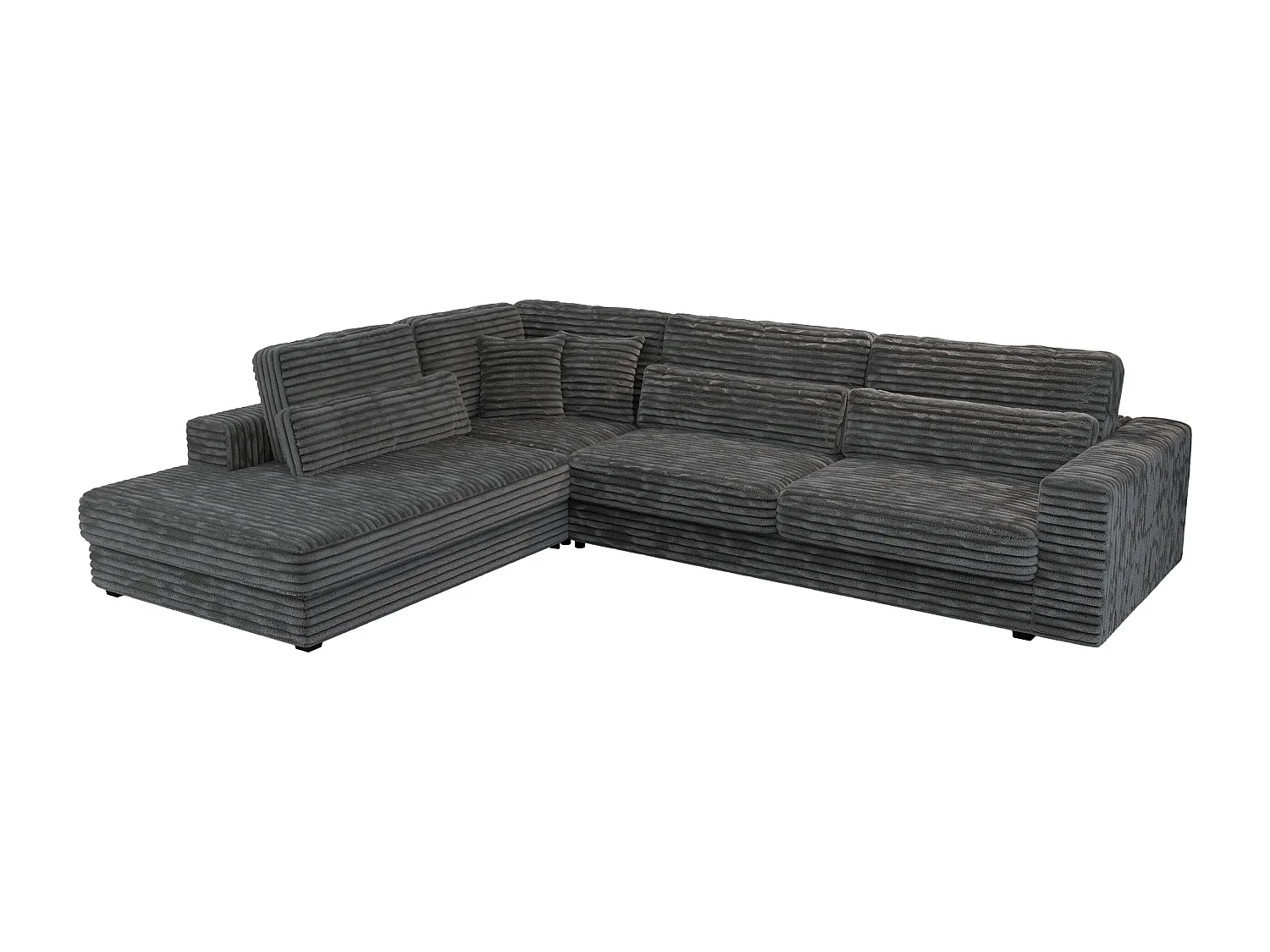 Ecksofa SAVONA - mit Armlehnen, lose Kissen, große L-förmige Ecke, Wohnlandschaft - Dunkelgrau Cord - Ecke Links