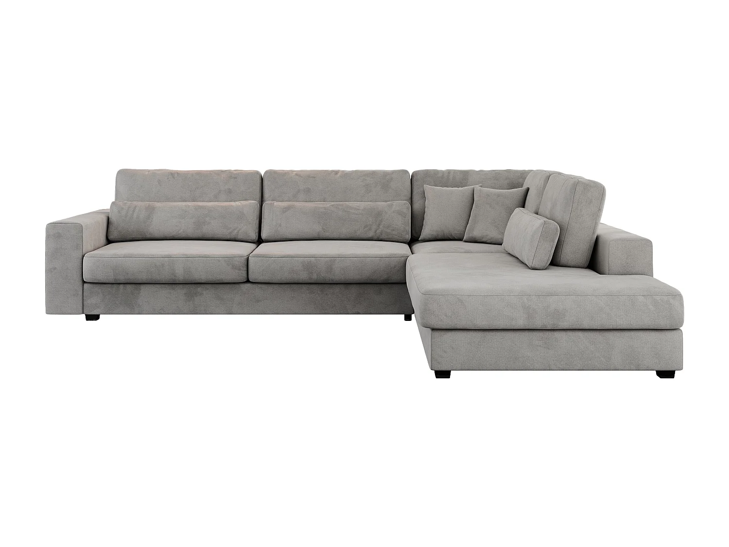 Ecksofa SAVONA - mit Armlehnen, lose Kissen, große L-förmige Ecke, Wohnlandschaft - Hellgrau Velvet - Ecke Rechts