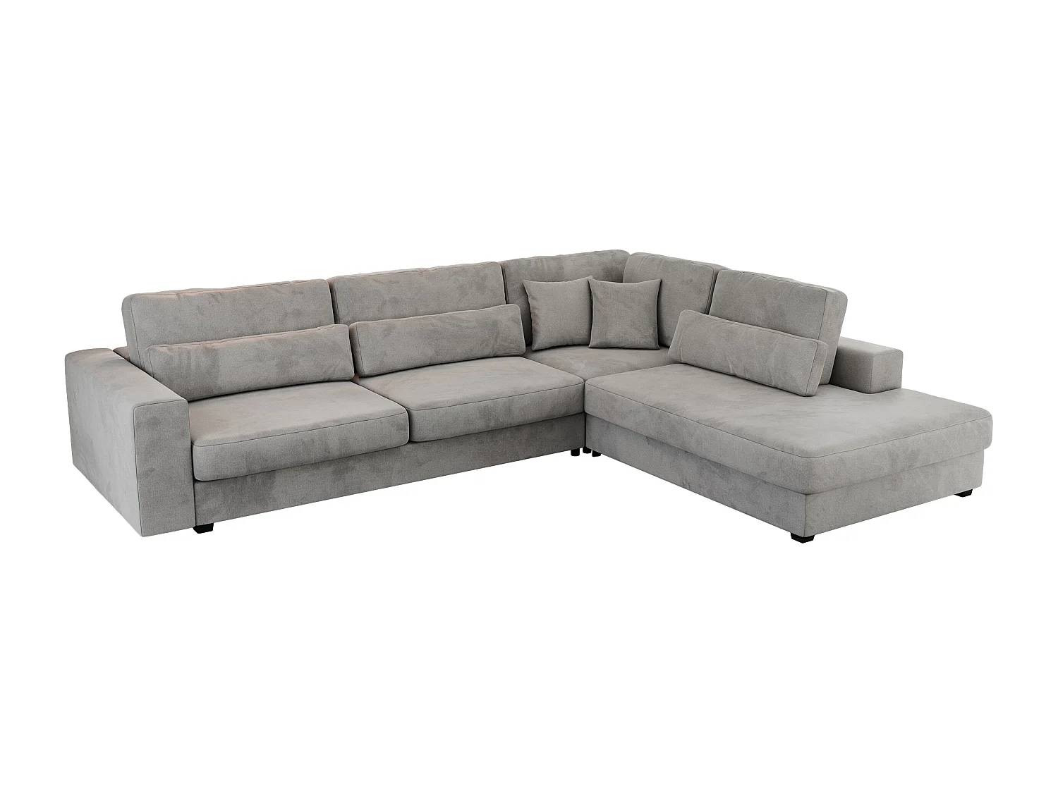 Ecksofa SAVONA - mit Armlehnen, lose Kissen, große L-förmige Ecke, Wohnlandschaft - Hellgrau Velvet - Ecke Rechts