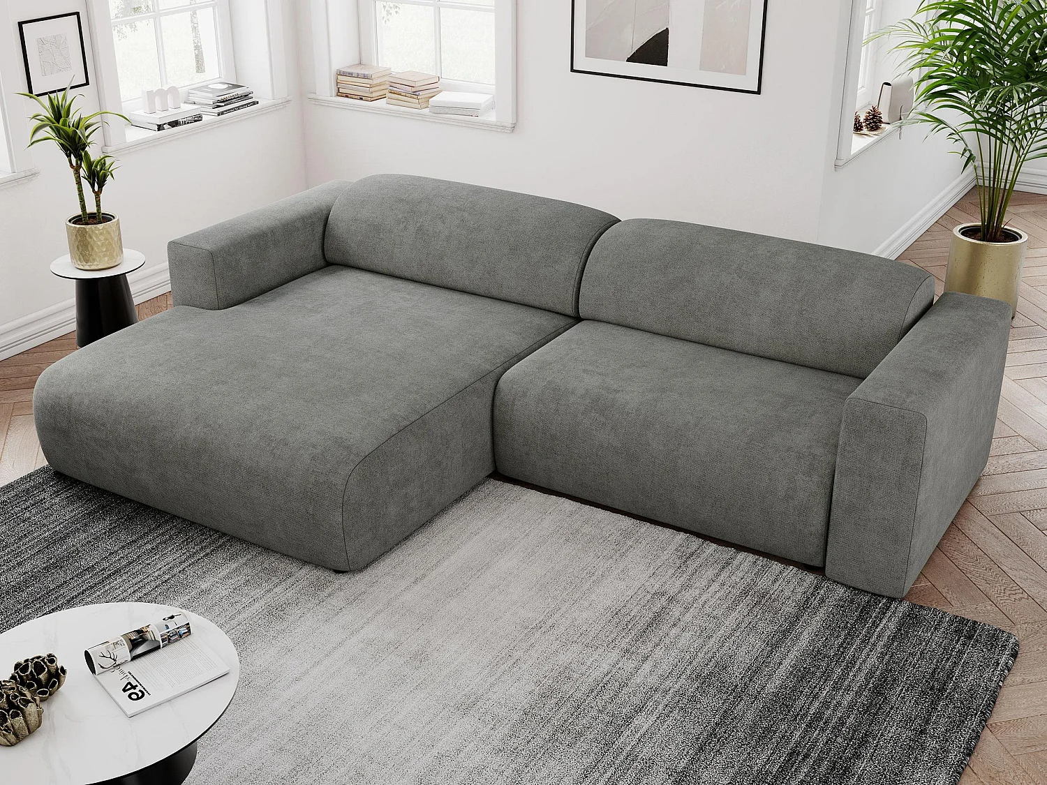 Ecksofa PASADENA - mit Armlehnen, Wohnlandschaft, freistehendes Sofa, große Ecke - Grau Stukture - Ecke Links