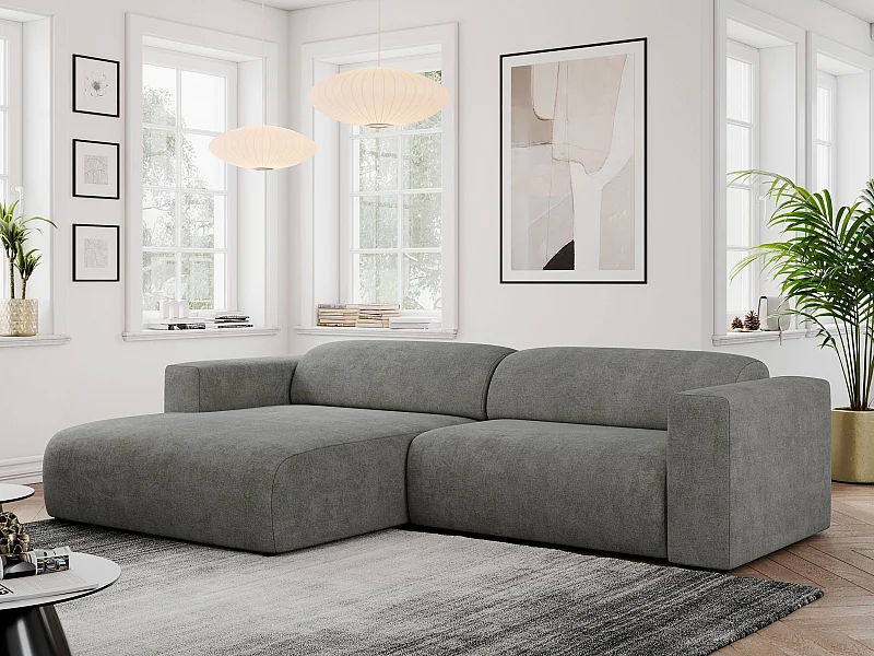 Ecksofa PASADENA - mit Armlehnen, Wohnlandschaft, freistehendes Sofa, große Ecke - Grau Stukture - Ecke Links
