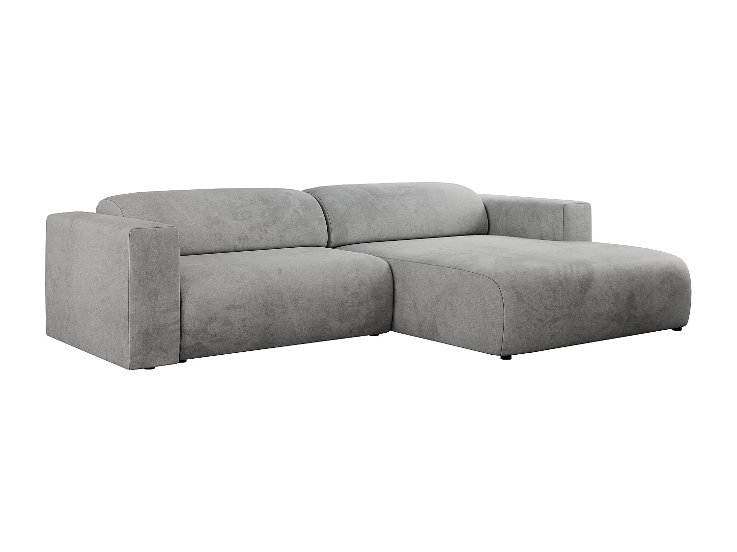 Ecksofa PASADENA - mit Armlehnen, Wohnlandschaft, freistehendes Sofa, große Ecke - Hellgrau Velvet - Ecke Rechts