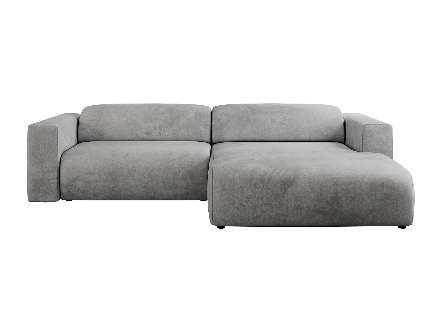 Ecksofa PASADENA - mit Armlehnen, Wohnlandschaft, freistehendes Sofa, große Ecke - Hellgrau Velvet - Ecke Rechts
