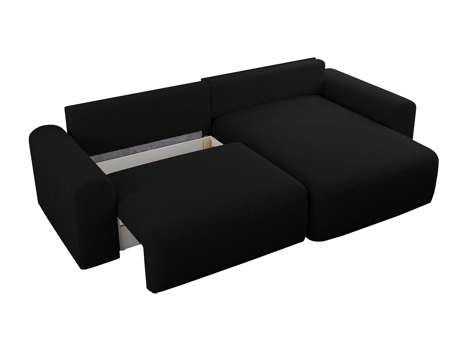 Ecksofa NELSON - Schlafcouch mit Armlehnen und Bettkasten, universelles L-förmige Ecksofa - Schwarz Boucle