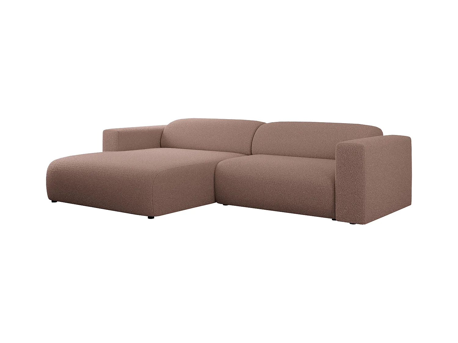 Ecksofa PASADENA - mit Armlehnen, Wohnlandschaft, freistehendes Sofa, große Ecke - Rosa Boucle - Ecke Links