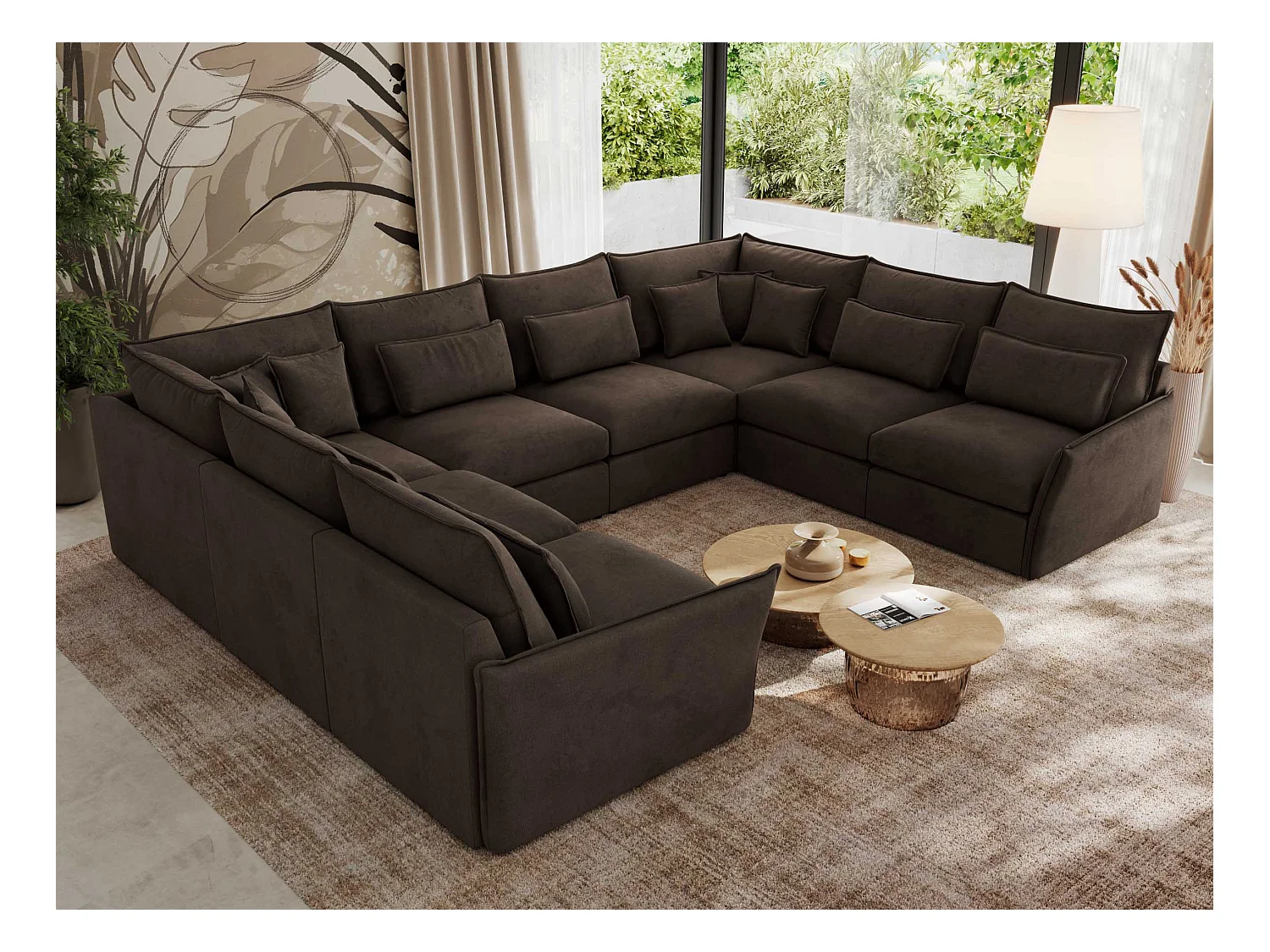 Ecksofa VERSO U8M - modulare U-förmige Ecke mit Armlehnen, Wohnlandschaft, Ecksofa XXL, lose Kissen - Braun Velvet