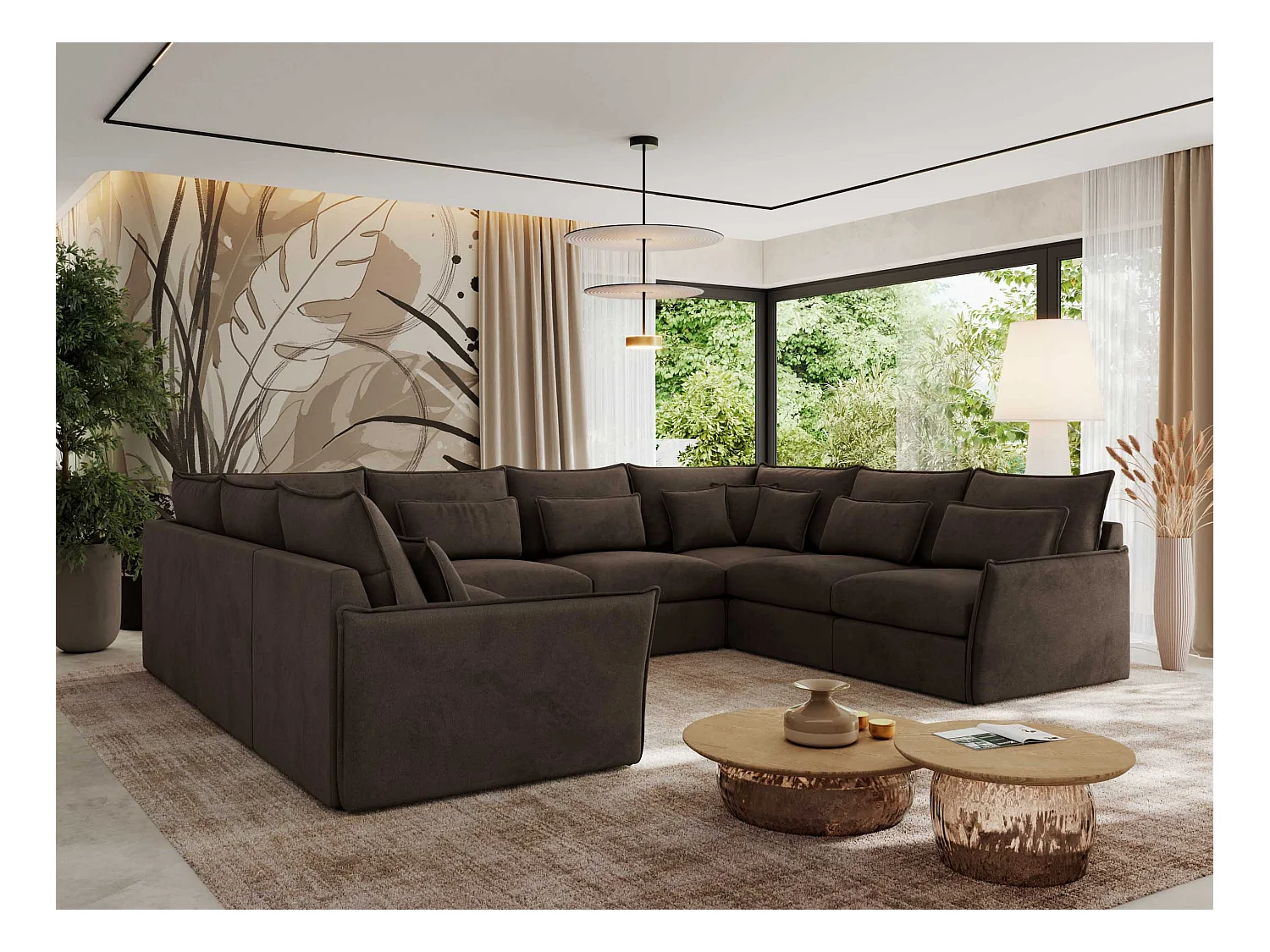 Ecksofa VERSO U8M - modulare U-förmige Ecke mit Armlehnen, Wohnlandschaft, Ecksofa XXL, lose Kissen - Braun Velvet