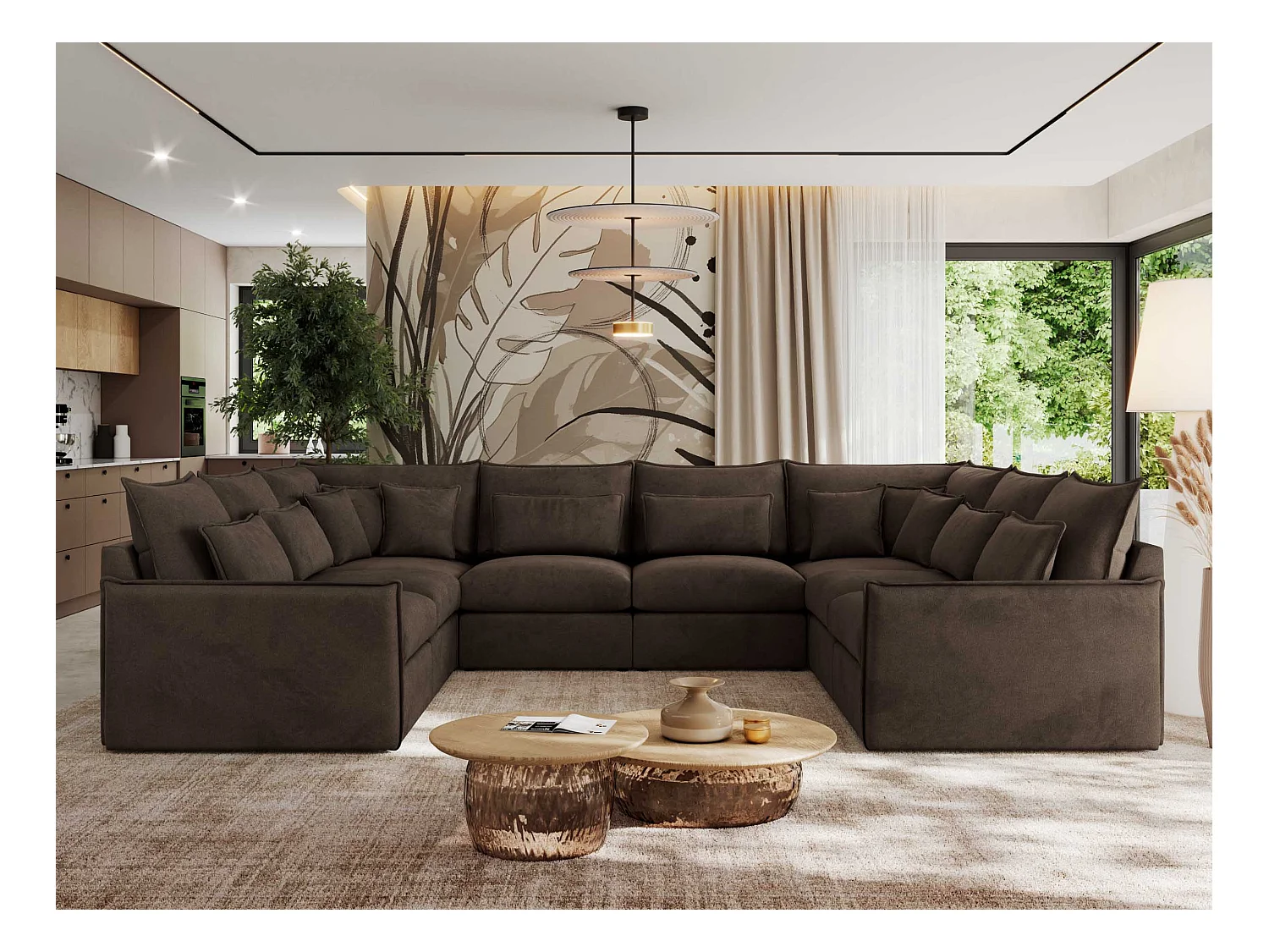 Ecksofa VERSO U8M - modulare U-förmige Ecke mit Armlehnen, Wohnlandschaft, Ecksofa XXL, lose Kissen - Braun Velvet