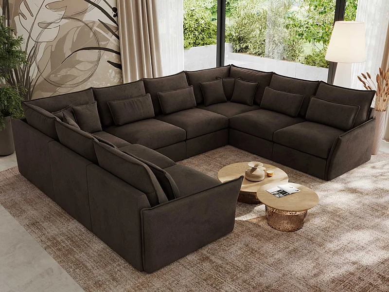 Ecksofa VERSO U8M - modulare U-förmige Ecke mit Armlehnen, Wohnlandschaft, Ecksofa XXL, lose Kissen - Braun Velvet
