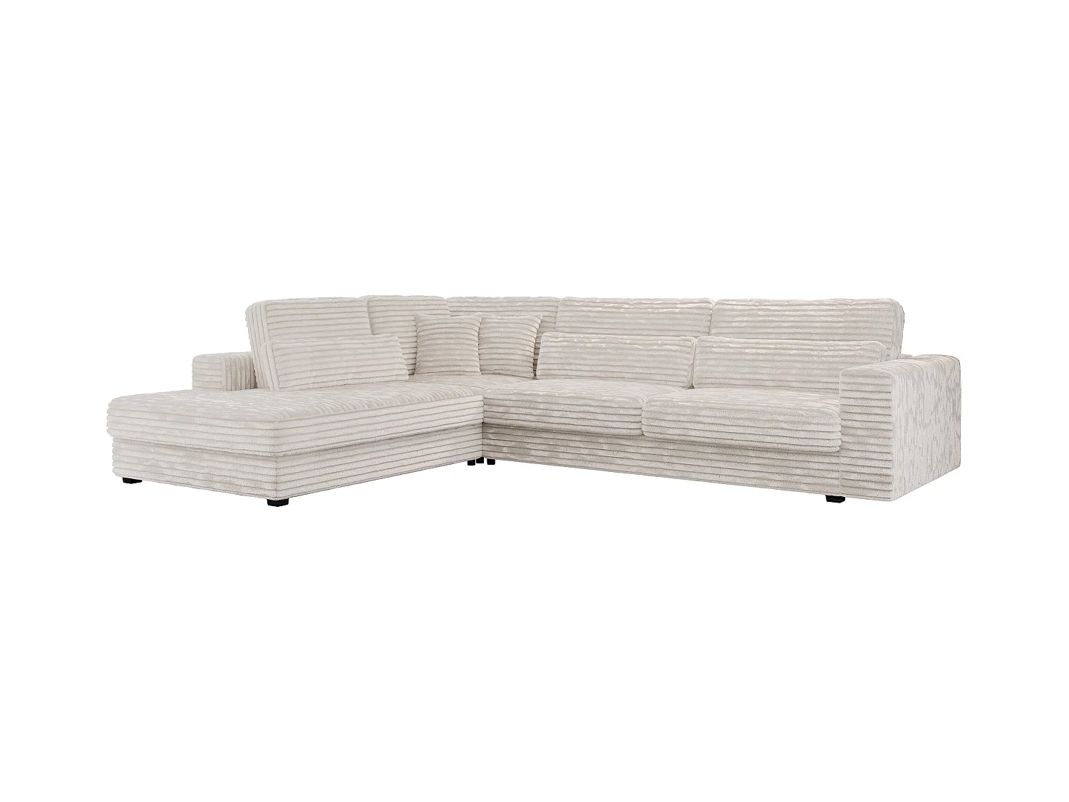 Ecksofa SAVONA - mit Armlehnen, lose Kissen, große L-förmige Ecke, Wohnlandschaft - Beige Cord - Ecke Links