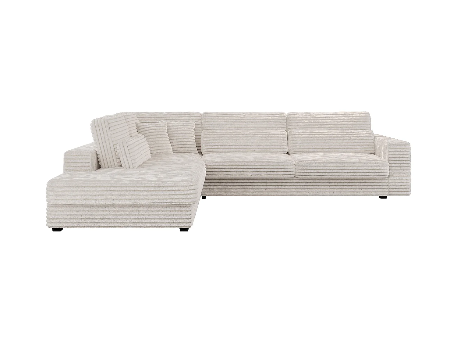 Ecksofa SAVONA - mit Armlehnen, lose Kissen, große L-förmige Ecke, Wohnlandschaft - Beige Cord - Ecke Links