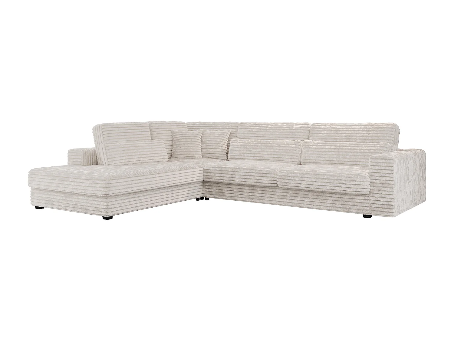 Ecksofa SAVONA - mit Armlehnen, lose Kissen, große L-förmige Ecke, Wohnlandschaft - Beige Cord - Ecke Links