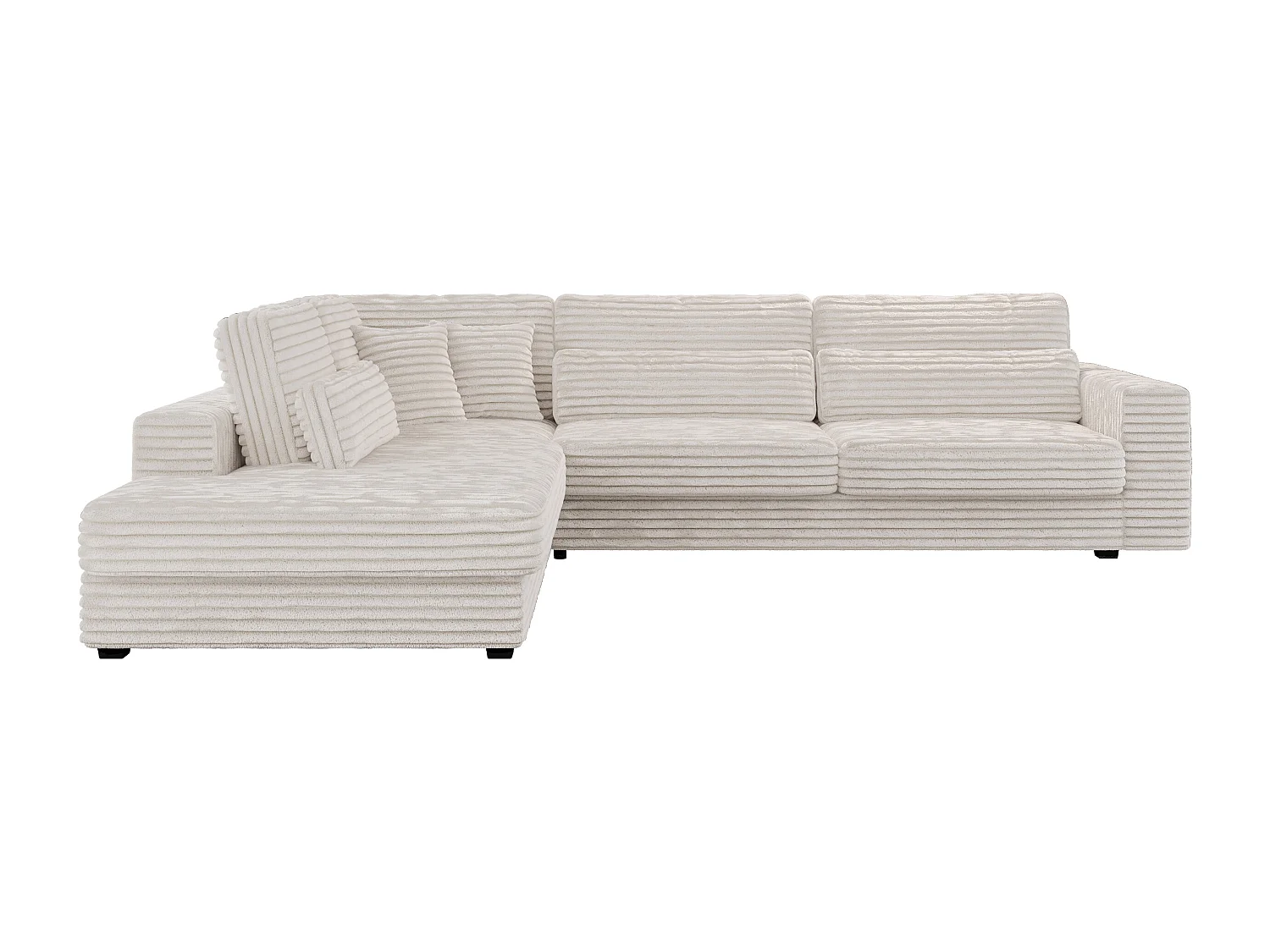 Ecksofa SAVONA - mit Armlehnen, lose Kissen, große L-förmige Ecke, Wohnlandschaft - Beige Cord - Ecke Links