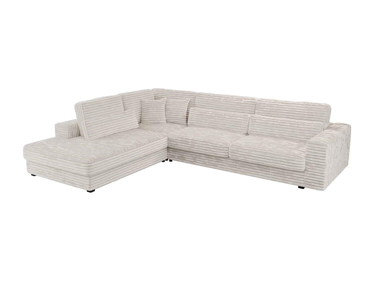 Ecksofa SAVONA - mit Armlehnen, lose Kissen, große L-förmige Ecke, Wohnlandschaft - Beige Cord - Ecke Links