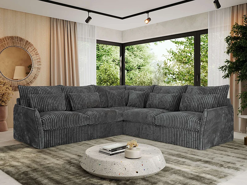 Ecksofa VERSO - modulare L-förmige Ecke, lose Kissen, Wohnlandschaft - Dunkelgrau Cord