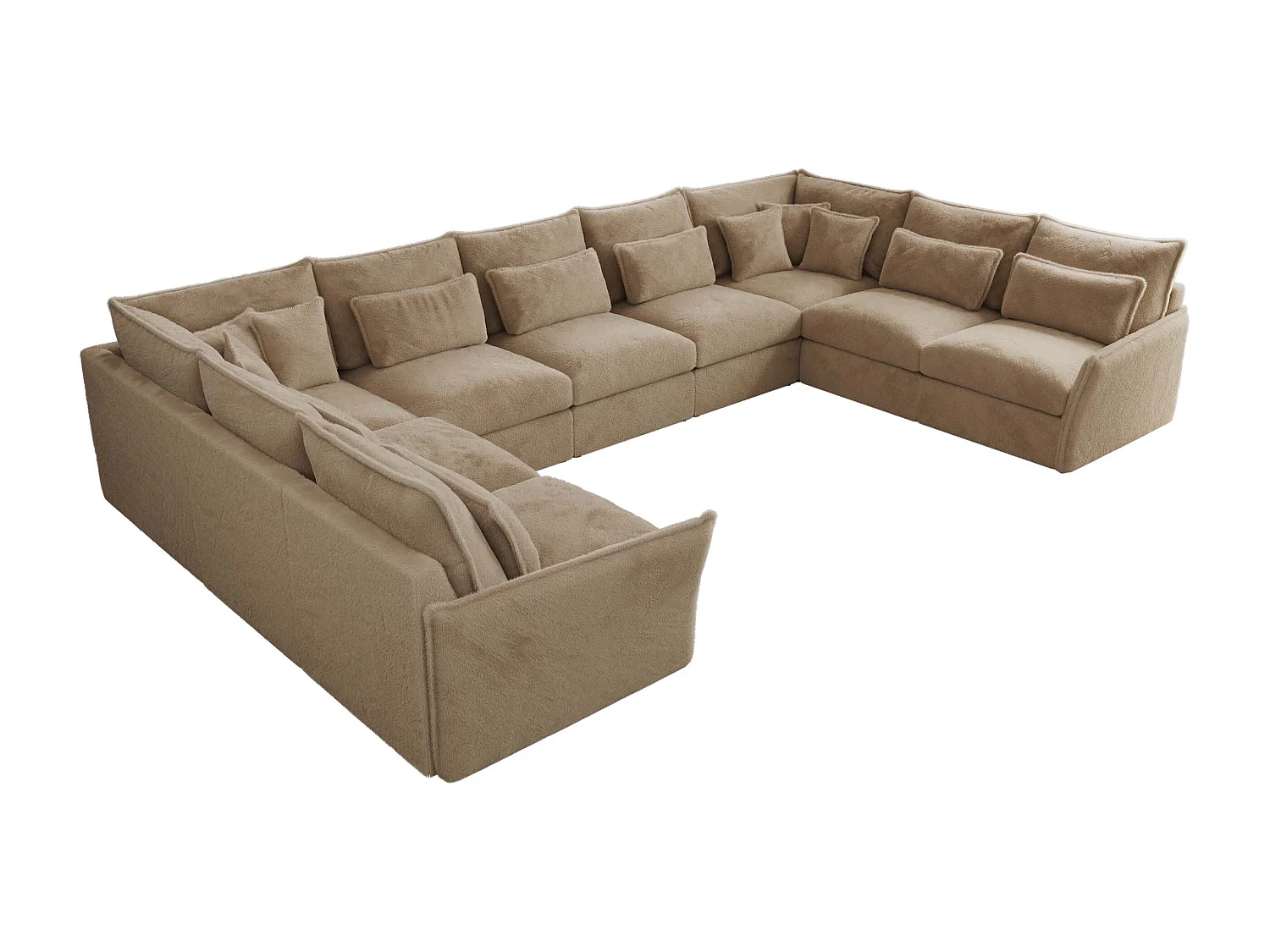 Ecksofa VERSO U9M - XXL Wohnlandschaft Ecke, modulare, Armlehnen und lose Kissen - Beige Plüsch