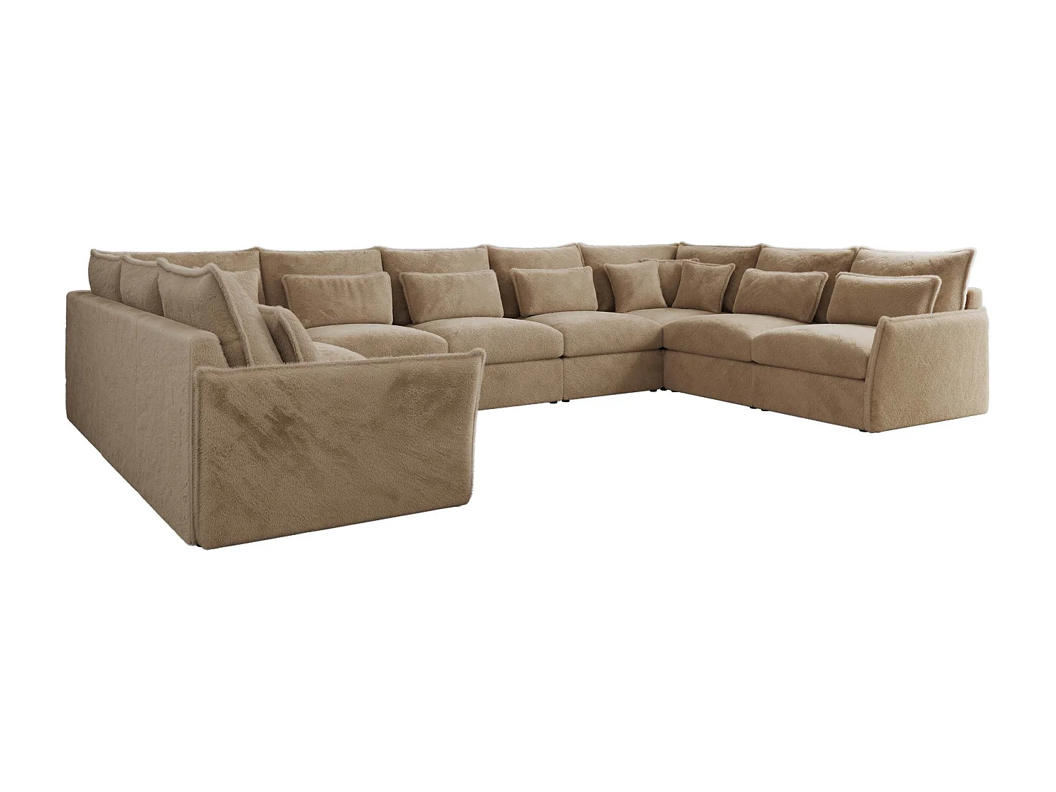 Ecksofa VERSO U9M - XXL Wohnlandschaft Ecke, modulare, Armlehnen und lose Kissen - Beige Plüsch