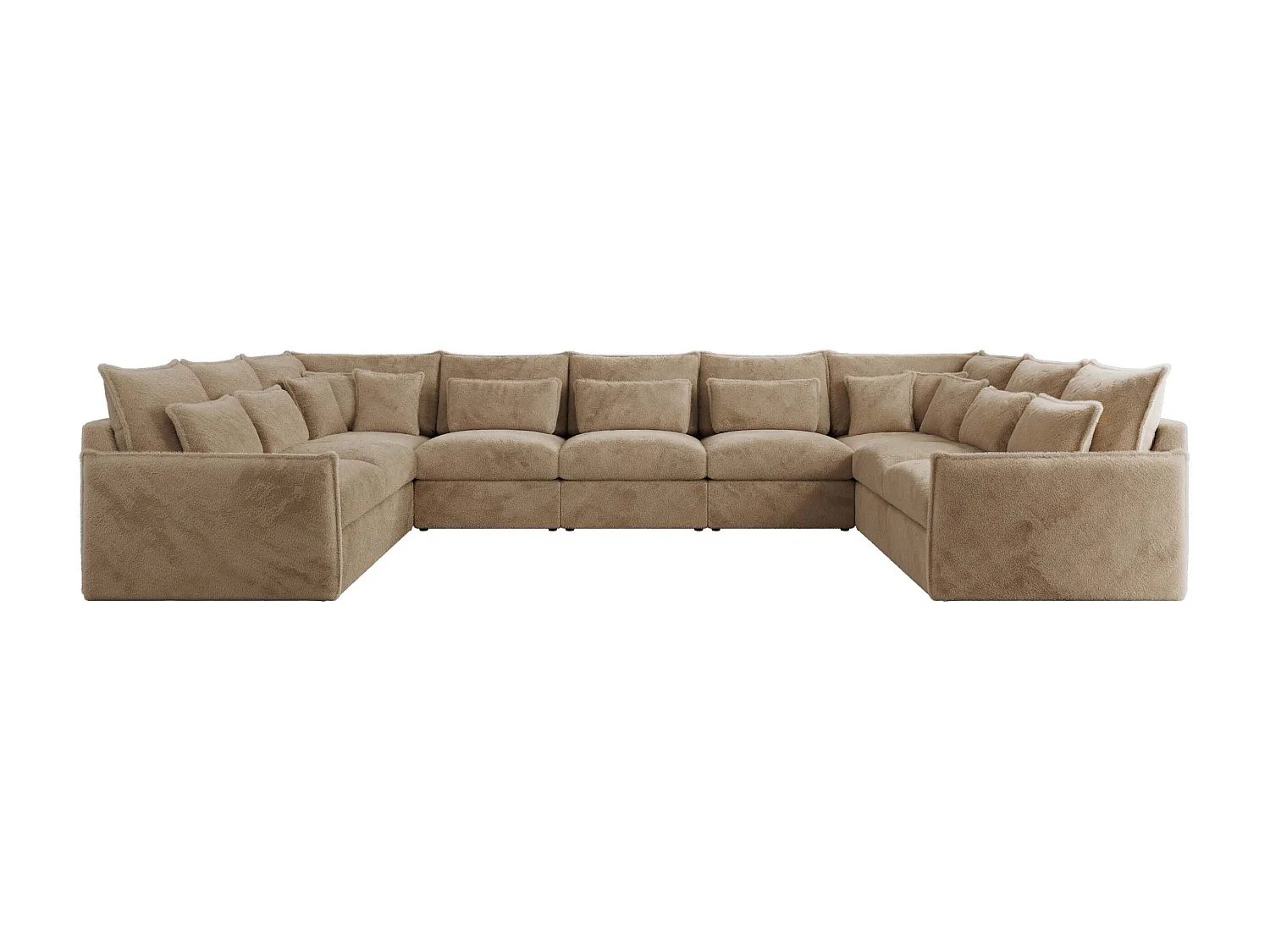 Ecksofa VERSO U9M - XXL Wohnlandschaft Ecke, modulare, Armlehnen und lose Kissen - Beige Plüsch