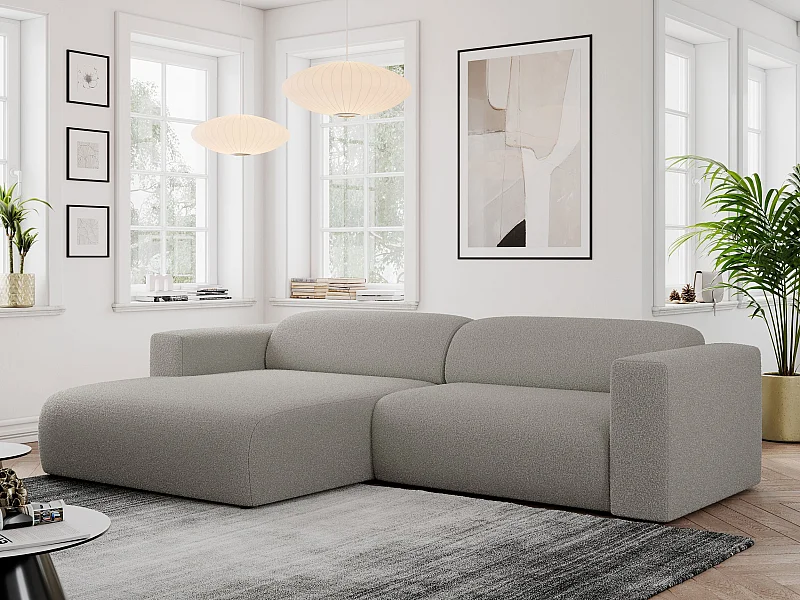Ecksofa PASADENA - mit Armlehnen, Wohnlandschaft, freistehendes Sofa, große Ecke - Grau Boucle - Ecke Links