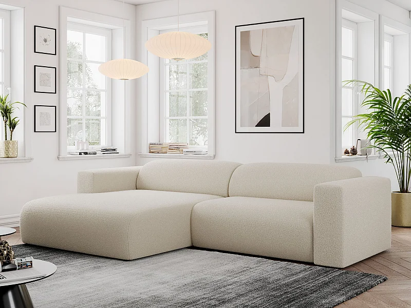 Ecksofa PASADENA - mit Armlehnen, Wohnlandschaft, freistehendes Sofa, große Ecke - Beige Boucle - Ecke Links