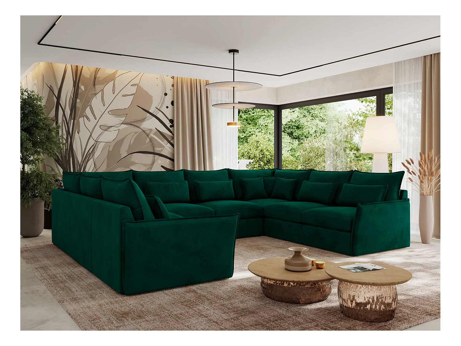 Ecksofa VERSO U8M - modulare U-förmige Ecke mit Armlehnen, Wohnlandschaft, Ecksofa XXL, lose Kissen - Dunkelgrün Velvet