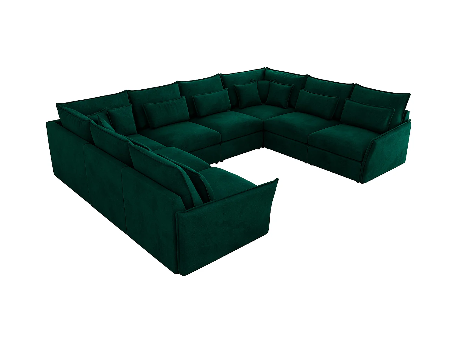 Ecksofa VERSO U8M - modulare U-förmige Ecke mit Armlehnen, Wohnlandschaft, Ecksofa XXL, lose Kissen - Dunkelgrün Velvet