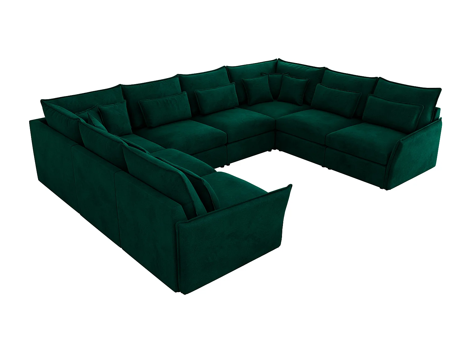 Ecksofa VERSO U8M - modulare U-förmige Ecke mit Armlehnen, Wohnlandschaft, Ecksofa XXL, lose Kissen - Dunkelgrün Velvet