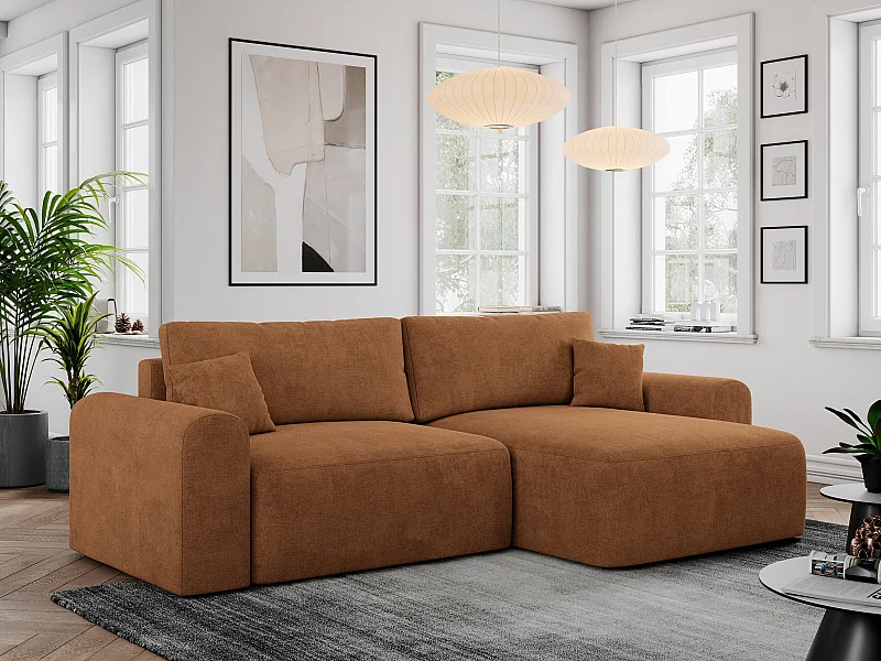 Ecksofa NELSON - Schlafcouch mit Armlehnen und Bettkasten, universelles L-förmige Ecksofa - Orange Stukture
