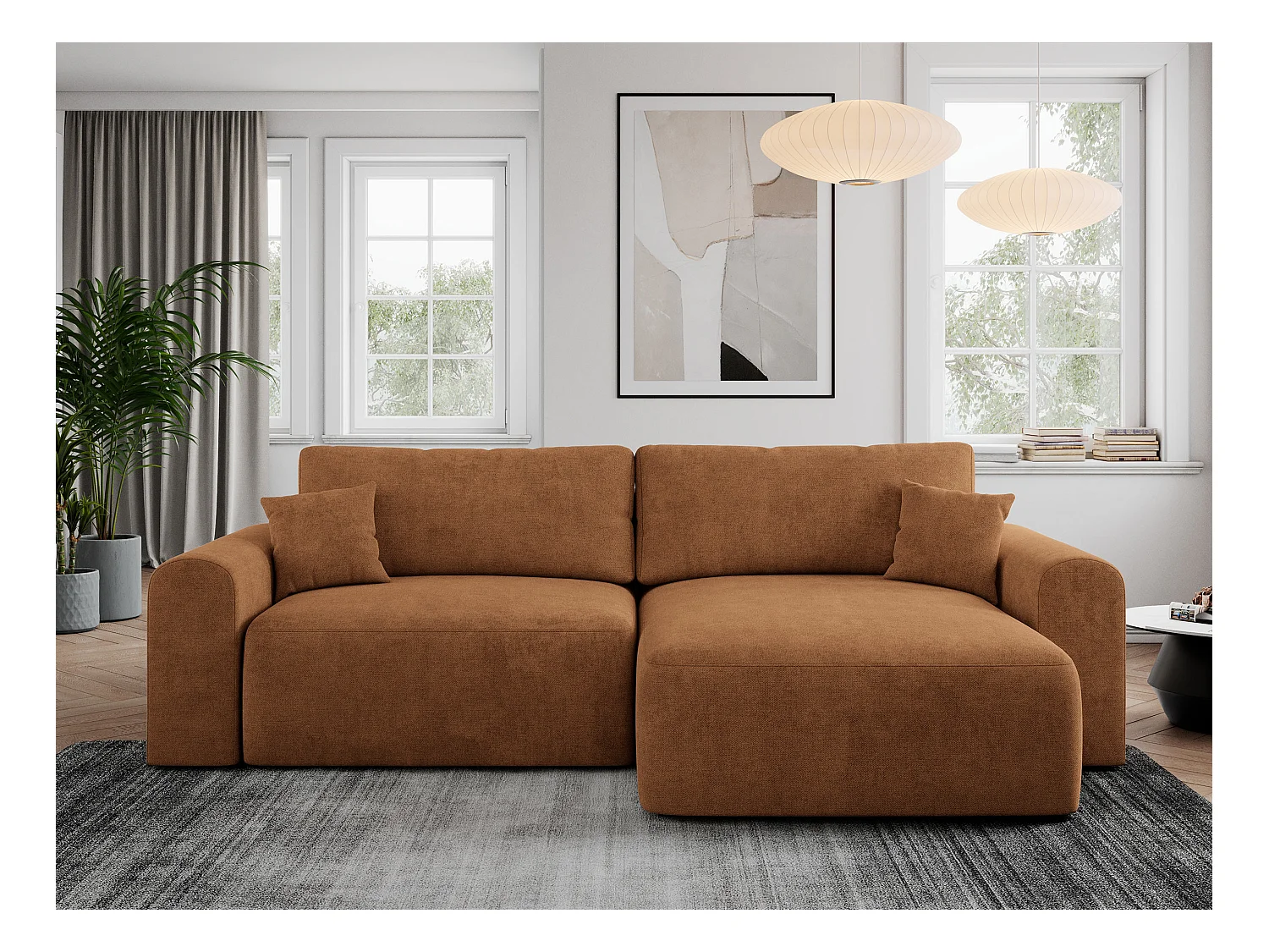 Ecksofa NELSON - Schlafcouch mit Armlehnen und Bettkasten, universelles L-förmige Ecksofa - Orange Stukture