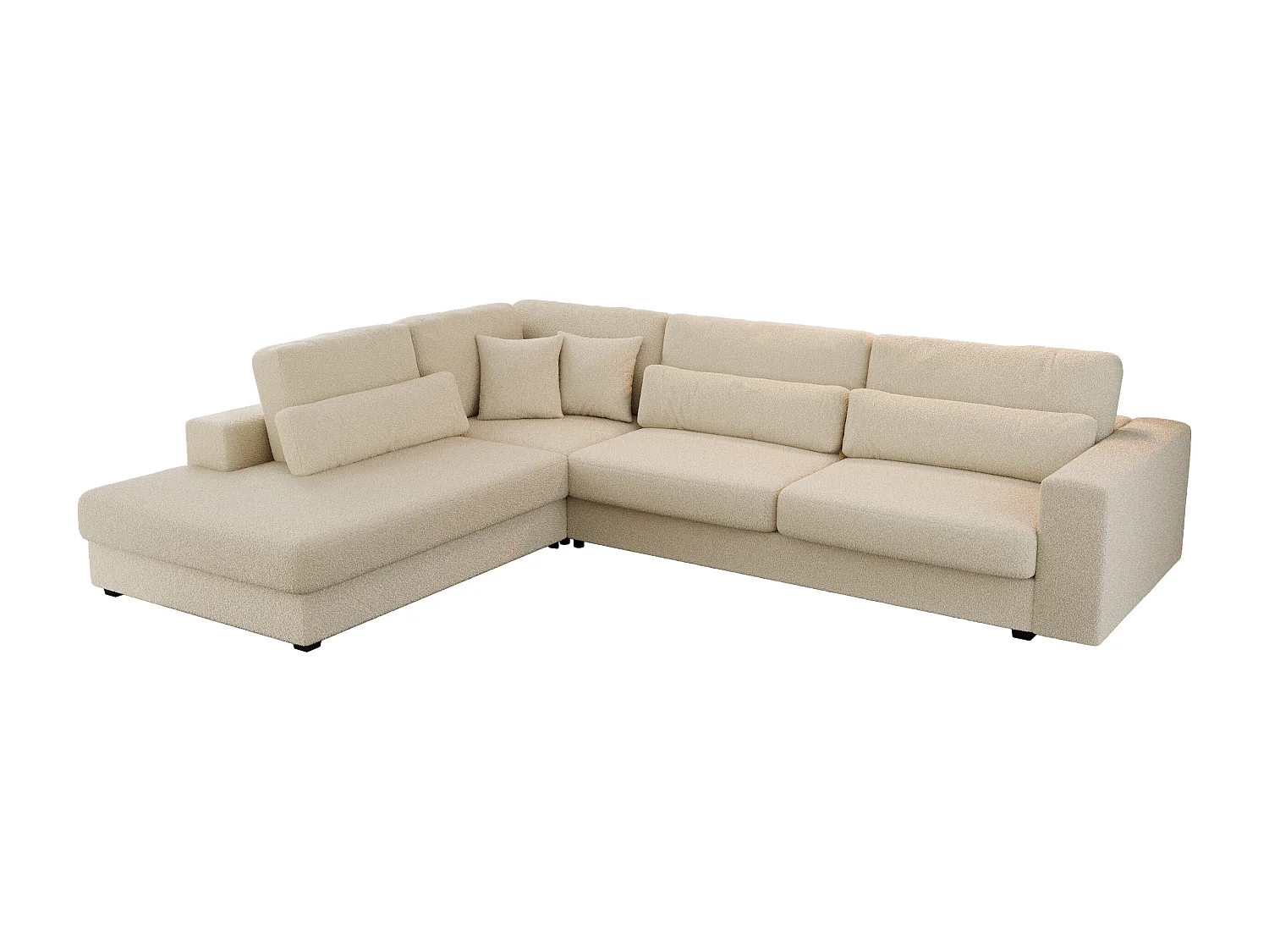 Ecksofa SAVONA - mit Armlehnen, lose Kissen, große L-förmige Ecke, Wohnlandschaft - Beige Boucle - Ecke Links