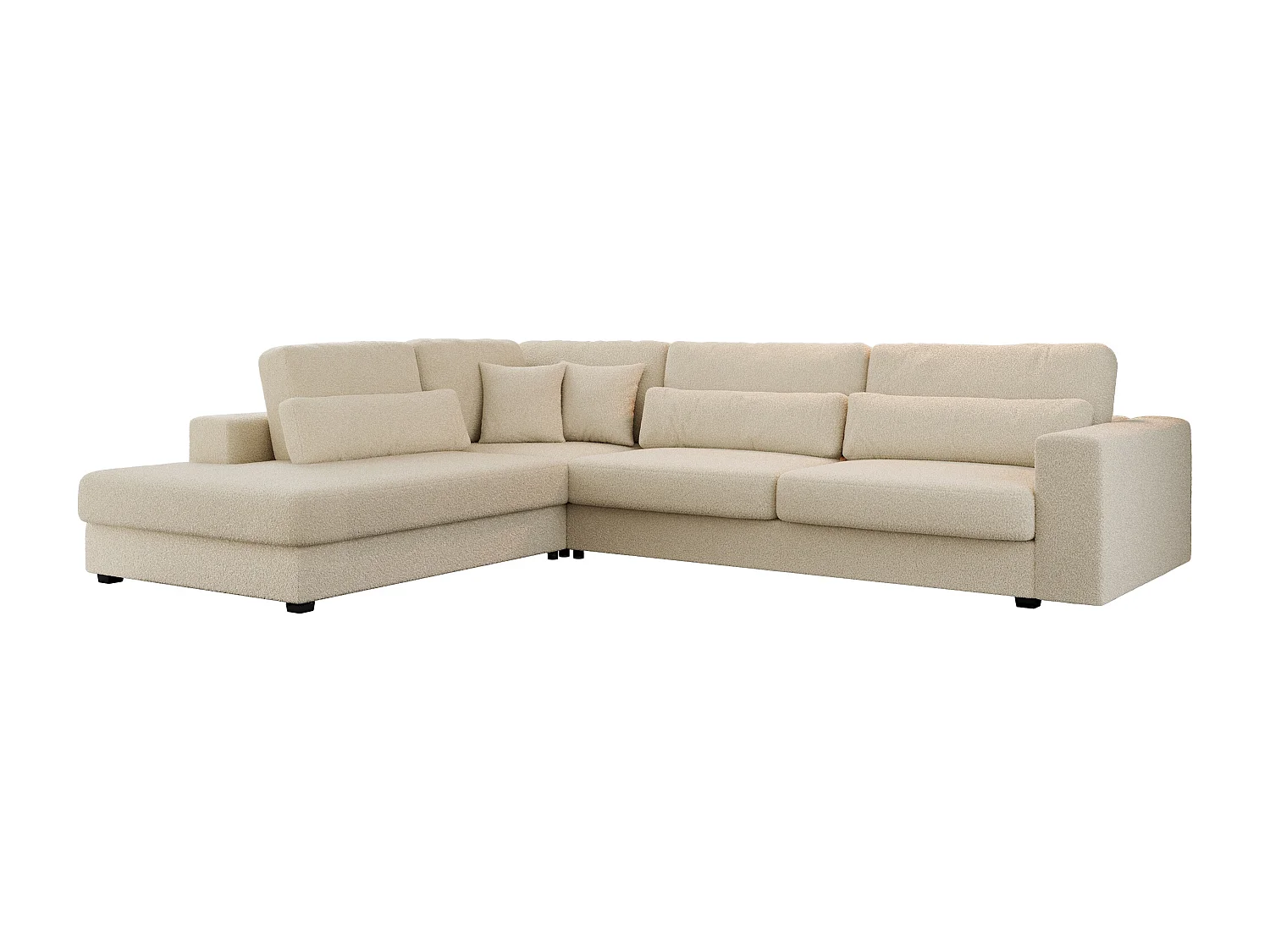 Ecksofa SAVONA - mit Armlehnen, lose Kissen, große L-förmige Ecke, Wohnlandschaft - Beige Boucle - Ecke Links