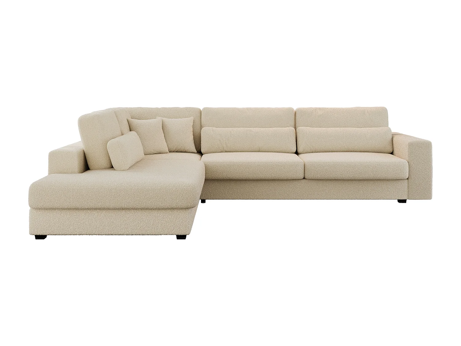 Ecksofa SAVONA - mit Armlehnen, lose Kissen, große L-förmige Ecke, Wohnlandschaft - Beige Boucle - Ecke Links