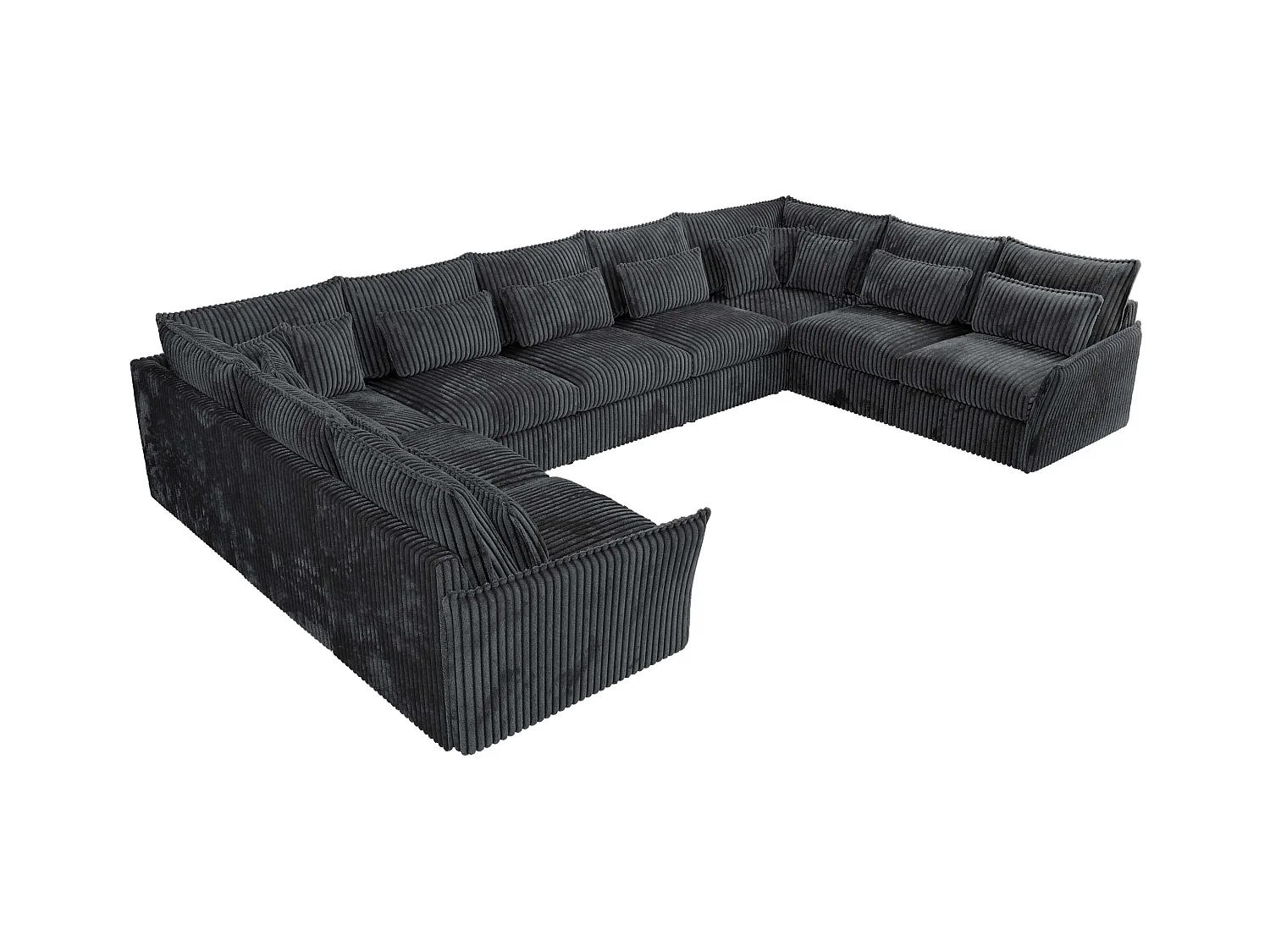 Ecksofa VERSO U9M - XXL Wohnlandschaft Ecke, modulare, Armlehnen und lose Kissen - Dunkelgrau Cord